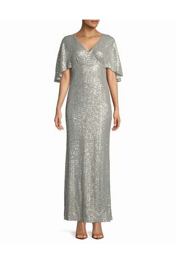 Sequined Overlay Floor-Length Gown
