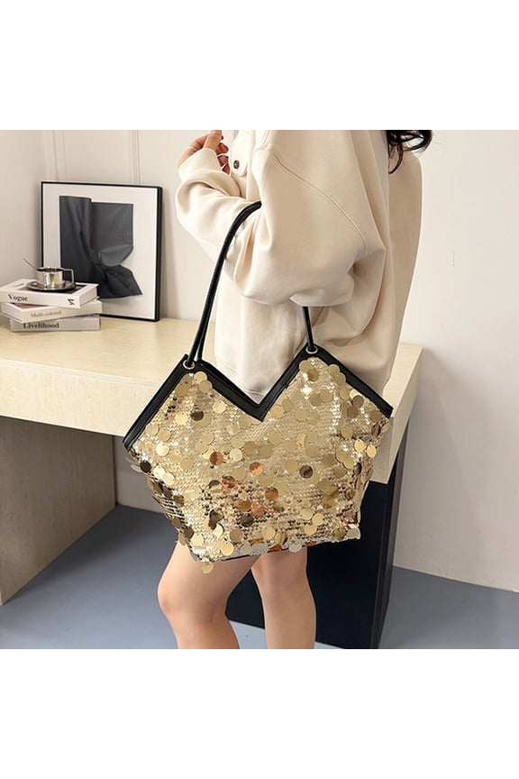 Sequined PU Leather Crossbody Tote Bag 8 x 5 x 11 Inches Gift for Women Trendy Pleated Shoulder Purse Daily Commuting Travel Premium Splash Proof Vegan Leather Welcome Spring Mothers Day