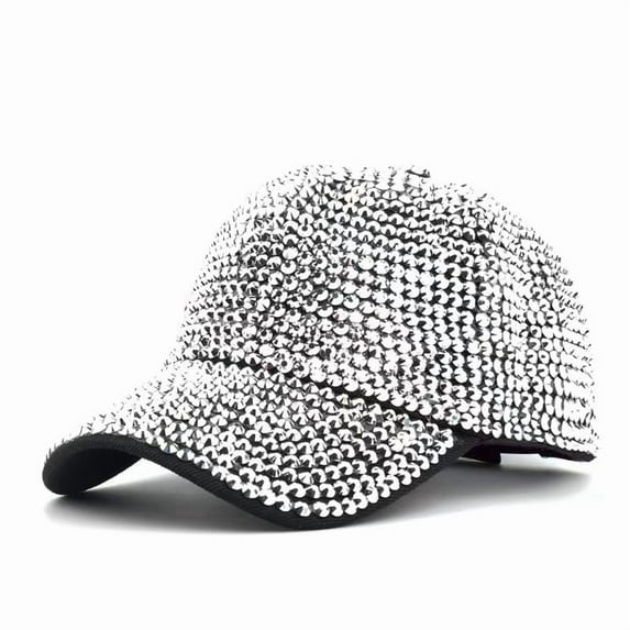 Sequined Rhinestone Pearl Baseball Cap for Women Snapback Hip Hop Hat Party Club Hat (WHITE,One Size)