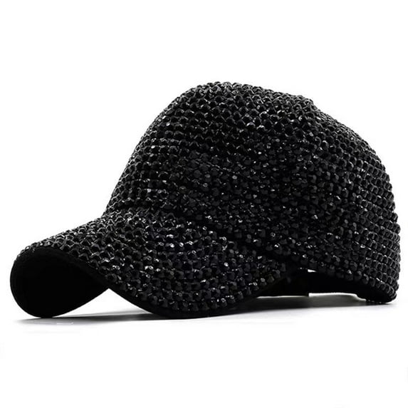 Sequined Rhinestone Pearl Baseball Cap for Women Snapback Hip Hop Hat Party Club Hat (black,One Size)