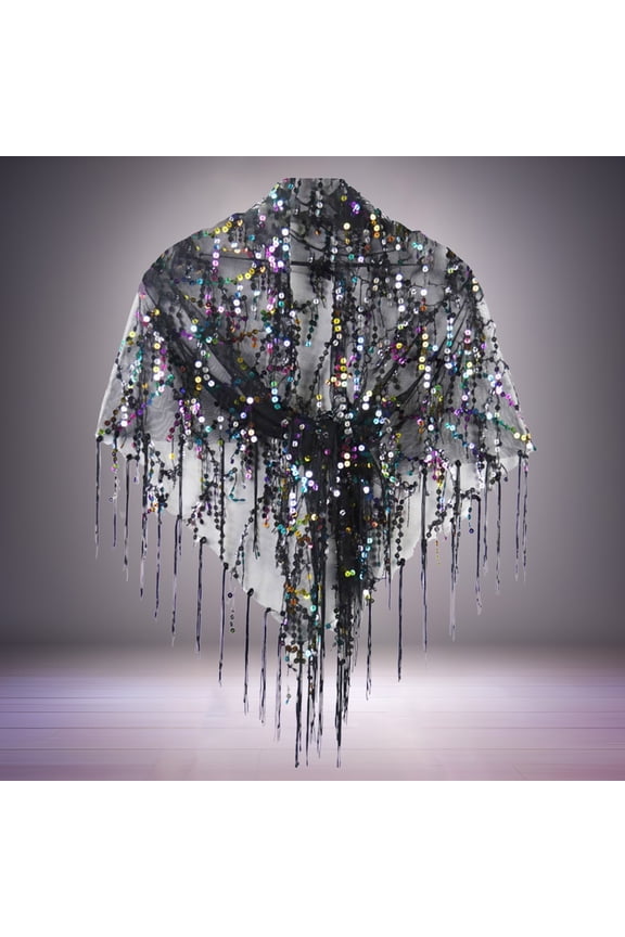 Sequined Tassel Small Shawl Casual Blouse Small Shawl. 1920s Gowns for Women Short for Women Satin Shawl Light Shawl Wrap for Women Winter Womens Shawl Scarf Ballet Warm Ups Long Head Wrap Scarf