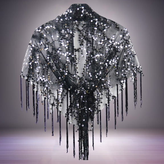 Sequined Tassel Small Shawl Casual Blouse Small Shawl. Travel Wraps for Women on Blanket Jackets for Women Owl Shawl Womens Scarfs Winter Shawl Clips Flapper Dresses 1920s plus Sizes Womens Wraps And