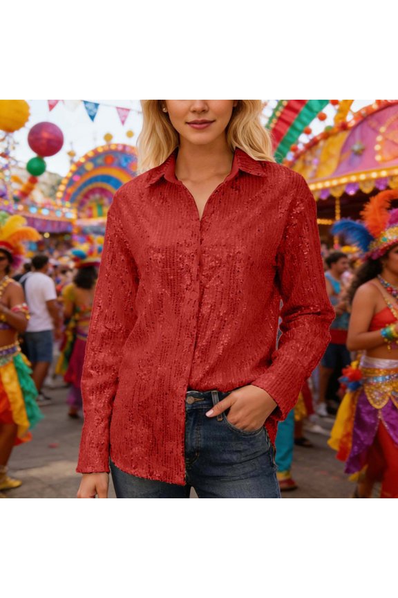 Sequined Top Lapel Long Sleeved Cardigan Basic Border Shirt Jacket
