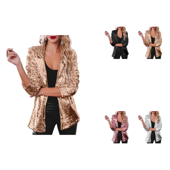 Sequins Blazer for Women, Shimmer Jacket, Casual Long Sleeve, Glitter Party Shiny Lapel, Rave Lightweight Coat