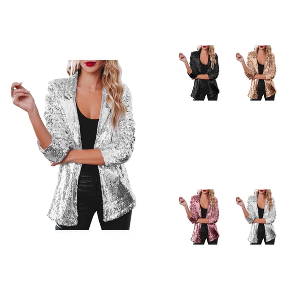 Sequins Blazer for Women, Shimmer Jacket, Casual Long Sleeve, Glitter Party Shiny Lapel, Rave Lightweight Coat