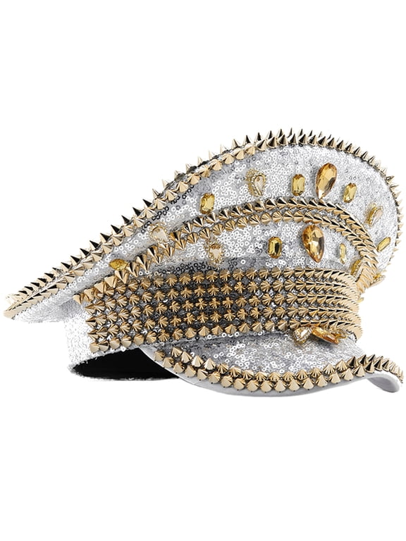 Sequins Captain Hat Crystal Sailors Hat for Wedding Cocktail Parties Vacation Crystal for Comedian Actor