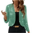 thumbnail image 1 of Sequins Cardigan Crop Jackets Women Sparkly Shiny Open Front 3/4 Sleeve Shrugs Christmas Holiday Party Outfits (M, Mint Green), 1 of 7