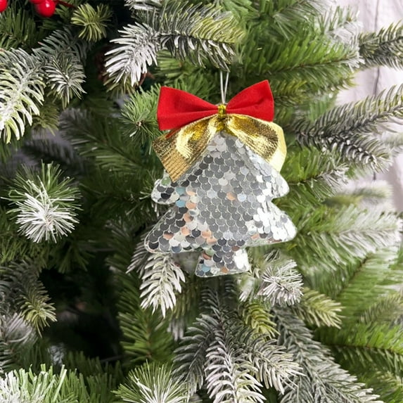 Sequins Christmas Tree Shape Hanging Ornaments Home Party Decor,Glitter Christmas Tree Decor Red and Silver Christmas Decorations(C)