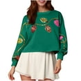 thumbnail image 1 of Sequins Crop Sweatshirts Women Dropped Long Sleeve Crewneck Pullover Tops Loose Fall Halloween Christmas Outfits (XL, Green A), 1 of 6