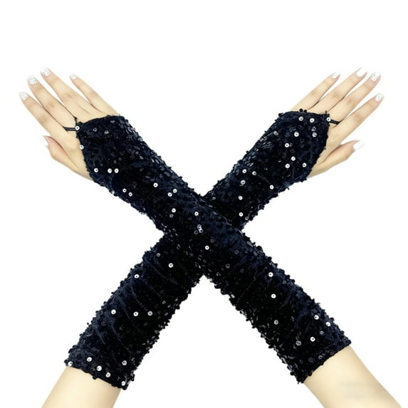 Sequins Fingerless Gloves for Women Cozy Glitter Knit Cold Weather Fleece Fall Fashion Womens Mittens Black