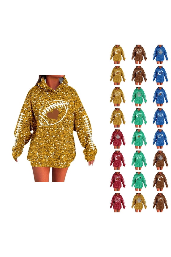 Sequins Football Hoodies for Women 2025 Fall Winter Glitter Sparkle Graphic Hooded Sweatshirt Y2K Pullover Tops