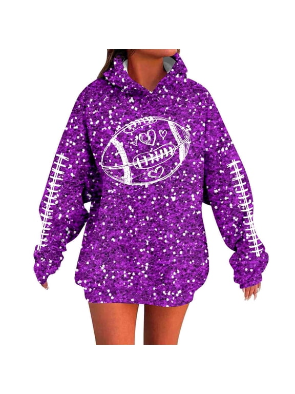 Sequins Football Hoodies for Women 2025 Fall Winter Glitter Sparkle Graphic Hooded Sweatshirt Y2K Pullover Tops