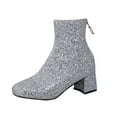 thumbnail image 1 of Sequins Glitter Chunky Heel Ankle Boots for Women Sparkly Booties Zipper Block Heeled Wedding Party Dress Shoes Silver Women Sandal, 1 of 9