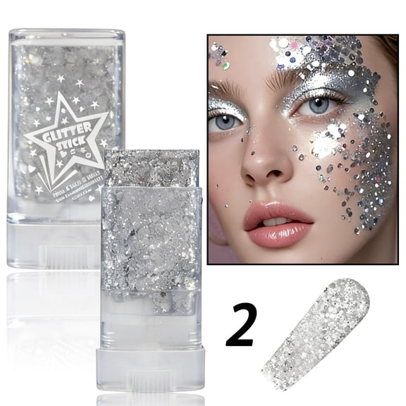 Sequins Glitter Gel, Face and Body Glitter Stick, Waterproof Long Lasting Shimmer Makeup Gel for Festival Party Use with Multi Use Application for Eye Body and Hair Glam Finish