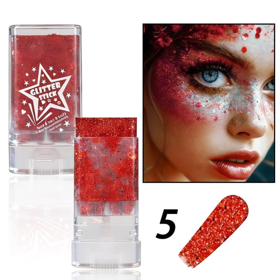 Sequins Glitter Gel, Face and Body Glitter Stick, Waterproof Long Lasting Shimmer Makeup Gel for Festival Party Use with Multi Use Application for Eye Body and Hair Glam Finish
