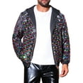 thumbnail image 1 of INSPIRE CHIC Sequins Jacket for Men's Long Sleeves Zip Up Flip-Sequin Sparkle Metallic Hoodie Jackets L Multicolor, 1 of 6