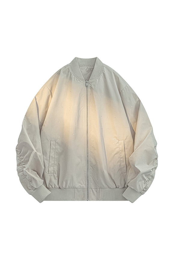 Sequins Jackets for Men Long Sleeve Zip Up Coats Mens Trendy Solid Color Shiny Mock Neck Loose Thermal Warm Windbreaker Jacket with Pockets