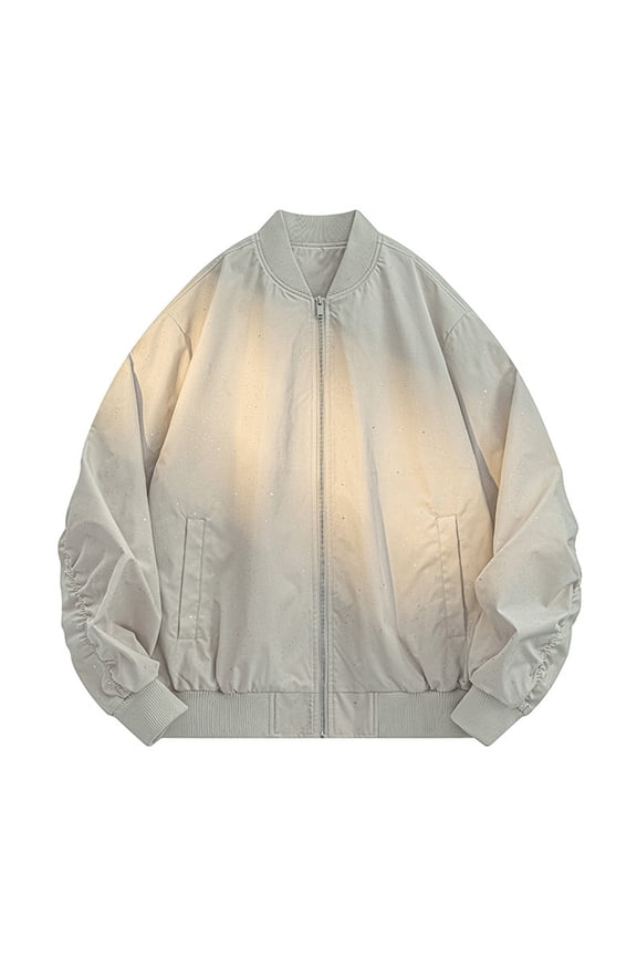 Sequins Jackets for Men with Pockets Long Sleeve Zip-Up Coats Mens Trendy Shiny Solid Color No Hood Pleated Streetwear Work Outerwear Jacket