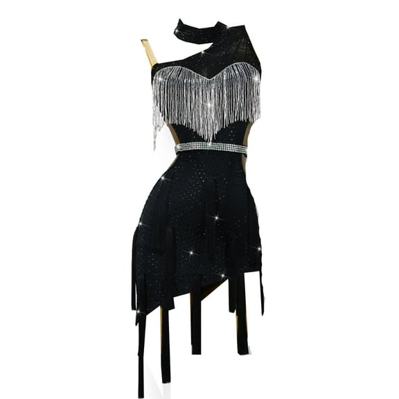 Sequins Latin Competition Dancewear Tassel Ballroom Dancing Dress Strapless Salsa Dance Dress