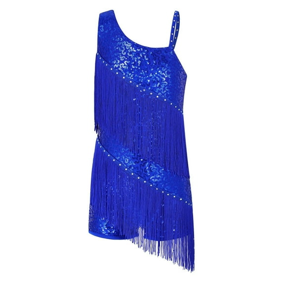 Sequins Latin Dance Dress For Girls Sleeveless Fringe Tassel Modern Ballroom Tango Rumba Salsa Professional Dancewear