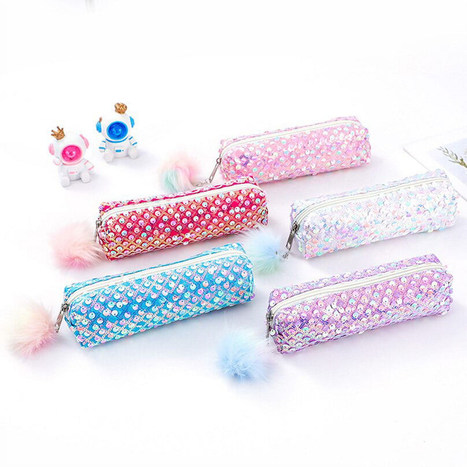 Sequins Pencil Case Kawaii Stationery Pencil Cases For Girls Rainbow