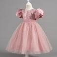 thumbnail image 1 of Sequins Prom Dresses for Girls Size 2-10 Toddlers Kids Formal Short Puffed Sleeve A-Line Solid Flower Girls Birthday Party Dress, 1 of 5