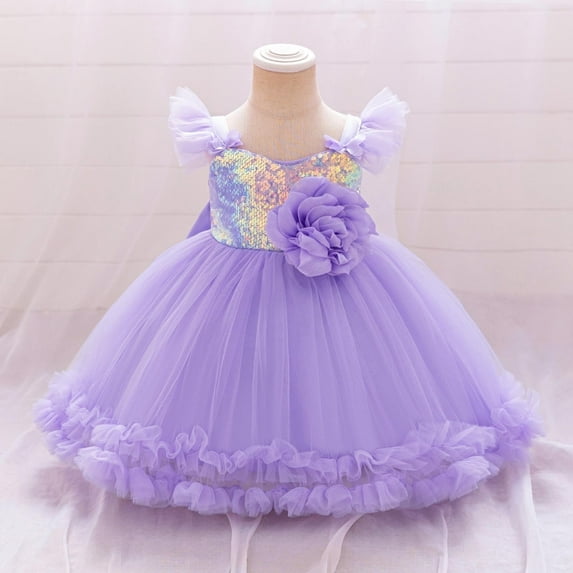 Sequins Prom Dresses for Girls Tulle-Tutu 6M-3Y Toddlers Kids Cute Cap Sleeve Floral High Waisted A-Line Solid Evening Party Dress 2025