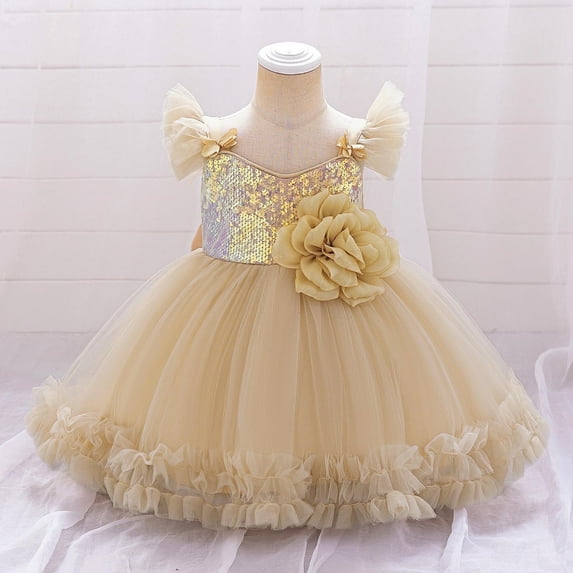 Sequins Prom Dresses for Girls Tulle-Tutu 6M-3Y Toddlers Kids Cute Cap Sleeve Floral High Waisted A-Line Solid Evening Party Dress 2025