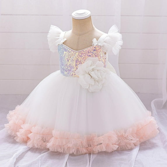 Sequins Prom Dresses for Girls Tulle-Tutu 6M-3Y Toddlers Kids Cute Cap Sleeve Floral High Waisted A-Line Solid Evening Party Dress 2025
