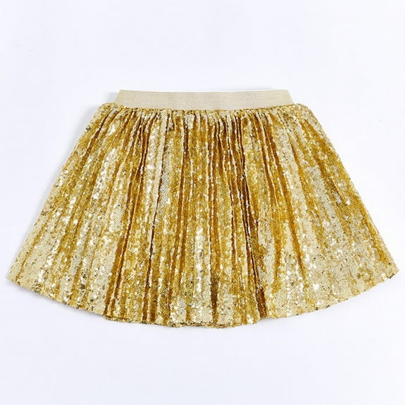 Sequins Skirts for Girls Trendy Sparkly Elastic High Waisted with Lining Shorts Toddlers Kids Shiny Solid Dance Party A-Line Mini Skirt 2-12Y