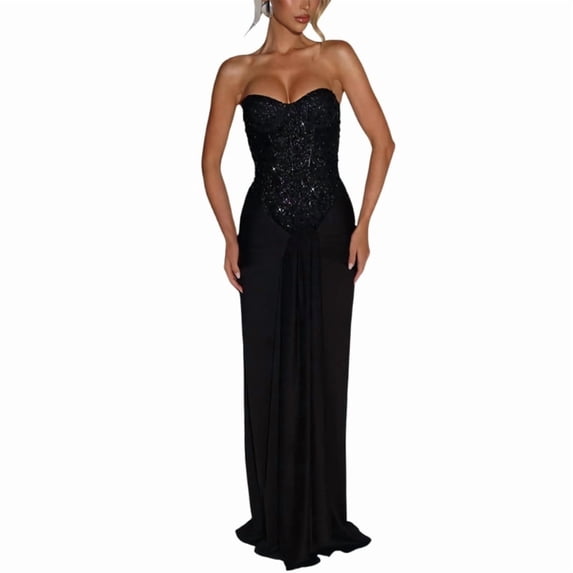 Sequins Strapless Dress Backless Bodycon Dress Wedding Cocktail Party Maxi Dress