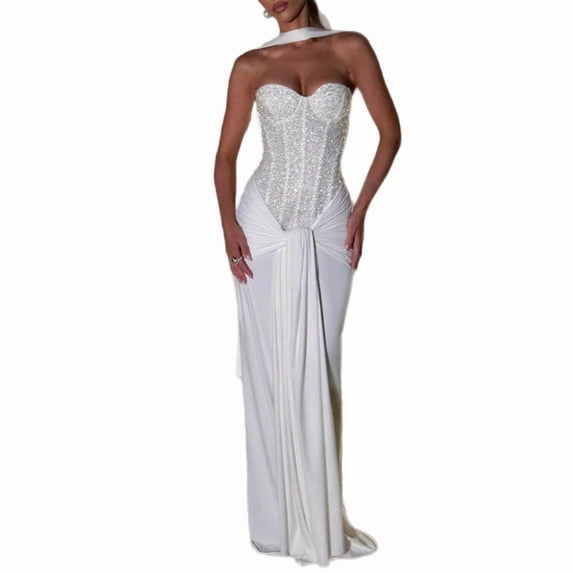 Sequins Strapless Dress Backless Bodycon Dress Wedding Cocktail Party Maxi Dress