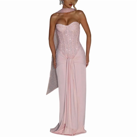 Sequins Strapless Dress Backless Bodycon Dress Wedding Cocktail Party Maxi Dress