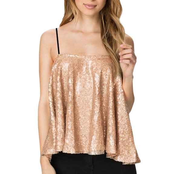 Sequins Tank Tops for Women Sleeveless Gold Sparkly Outfits for Women Shiny Top Cute Tops Holiday Tops