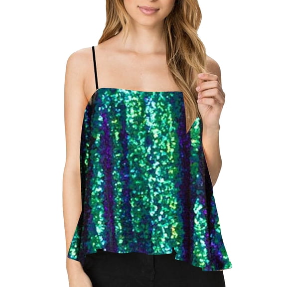 Sequins Tank Tops for Women Sleeveless Green Sparkle Vest Shiny Tops Ladies Shirts Womens Party Tops
