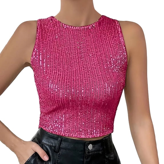 Sequins Tank Tops for Women Sleeveless Red Sparkly Vest for Women Glittery Top Womens Tops Casual Holiday Outfits for Women