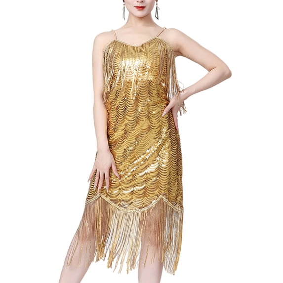 Sequins Tassels Flapper Dress Salsas Cha Cha Jazz Dance Costumes Fringe Dress