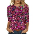 thumbnail image 1 of Sequins Tops Womens Fashion 3/4 Sleeve Tshirts Plus Size BlingBling Print Crewneck Tees Casual Top, 1 of 5