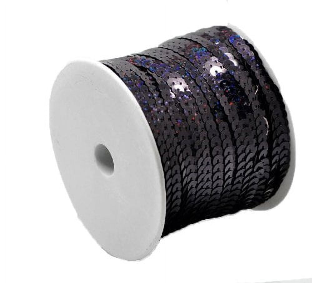 Sequins Trim Spool String Flat Bling Black Ab 6mm Dia (2/8") 1 Roll