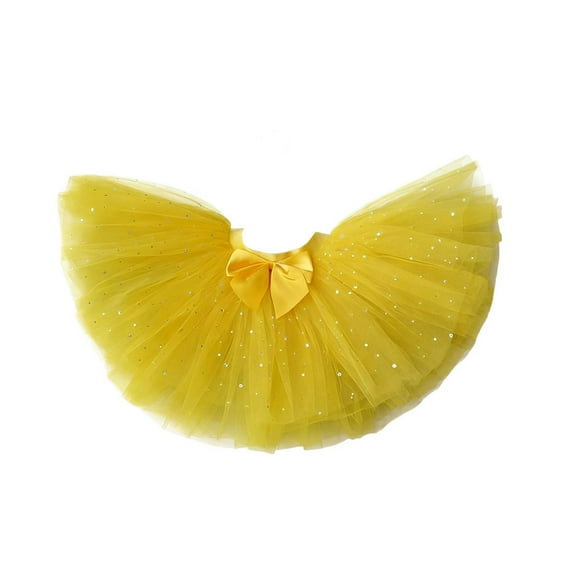 Sequins Tulle Skirts Bowknot Multi-Layered Tutus for Girls 3-13 Years Birthday Dance Halloween Party Outfits (9 Years, Yellow)