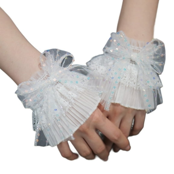 Sequins Wrist Cuffs Detachable Elegant Wristband Flared Tulle Ruffled False Bowknot Cuffs Sweater Wristband