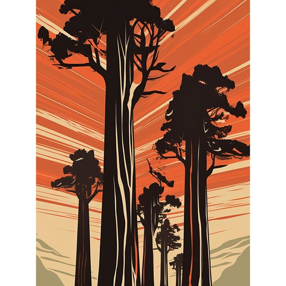 Sequoia National Forest Large Tree Linocut Poster Unframed Wall Art Print Poster Home Decor Premium