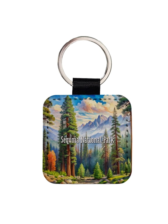 Sequoia National Park California Faux Leather Square Keychain