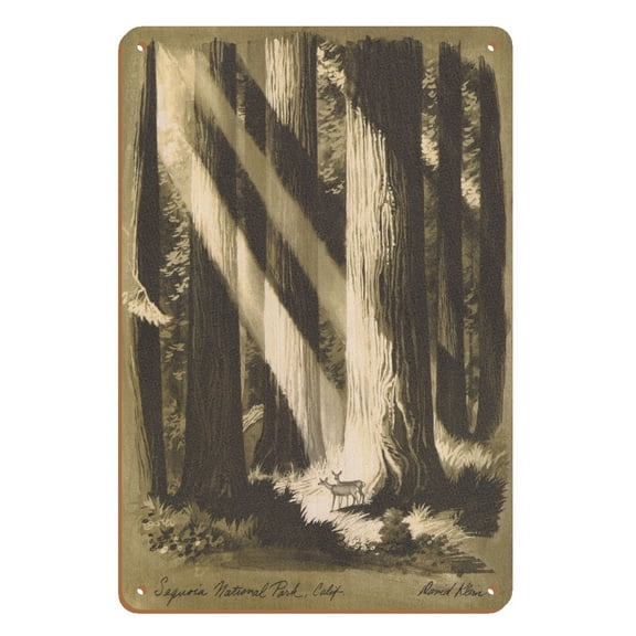 Sequoia National Park California - Giant Sequoia Trees - Vintage Travel Poster by David Klein c.1960s - 8 x 12 inch Vintage Wood Art Sign