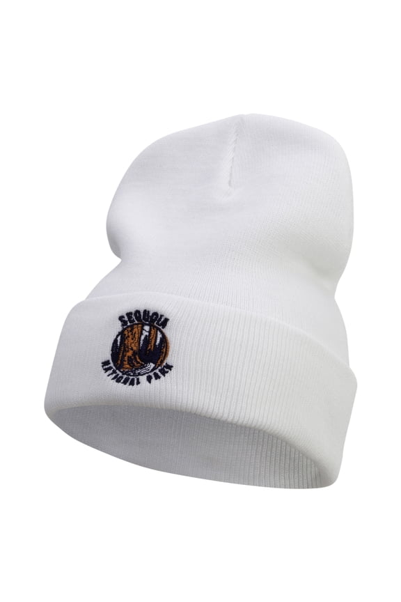 Sequoia National Park Embroidered 12 Inch Long Knitted Beanie - White OSFM