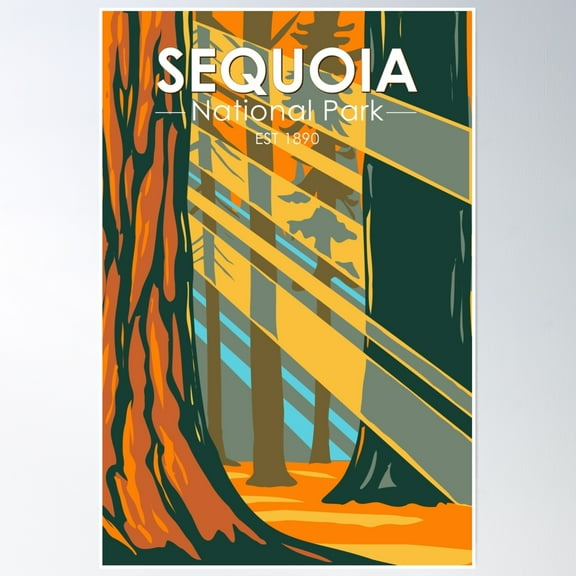 Sequoia National Park Giant Sequoia Trees California Vintage Poster Wall Art, Modern Wall Decor, 8x12 UNFRAMED