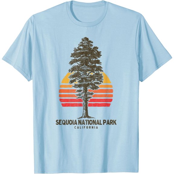 Sequoia National Park Retro Tree Minimalist Graphic Unisex T-Shirt for Men Women Kids Toddler,Light Blue Color,Size 3T