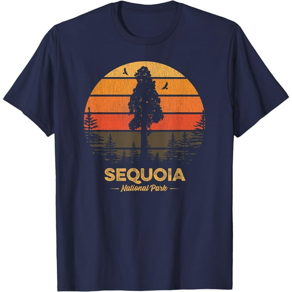 Sequoia National Park Retro Vintage Souvenir Gift Unisex T-Shirt for Men Women Kids Toddler,Navy Color,Size M