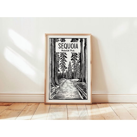 Sequoia National Park Retro Woodcut Travel Art, Unframed Paper Poster 8x10in