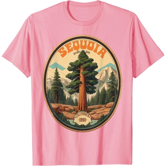 Sequoia National Park Tree Illustration Hiking Retro Badge Unisex T-Shirt for Men Women Kids Toddler,Light Pink Color,Size 4T
